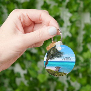 Beautiful Tropical Beach Breezy Palm Tree Key Ring