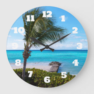 Beautiful Tropical Beach Breezy Palm Tree Large Clock