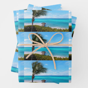 Beautiful Tropical Beach Breezy Palm Tree Pattern Wrapping Paper Sheet