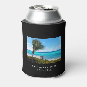 Beautiful Tropical Beach Breezy Palm Tree Wedding Can Cooler