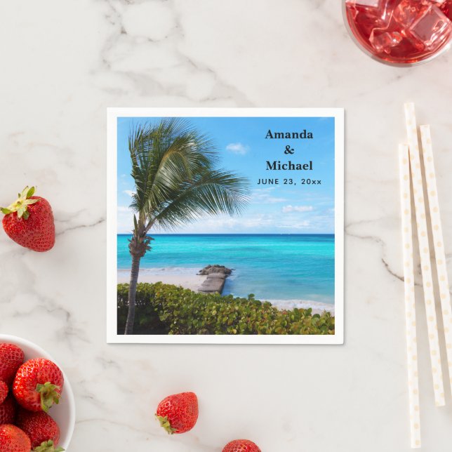 Beautiful Tropical Beach Breezy Palm Tree Wedding Napkin (Insitu)