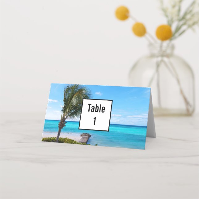 Beautiful Tropical Beach Breezy Palm Tree Wedding Place Card (Front)
