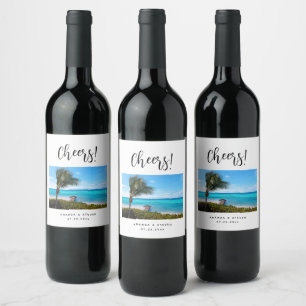 Beautiful Tropical Beach Breezy Palm Tree Wedding Wine Label