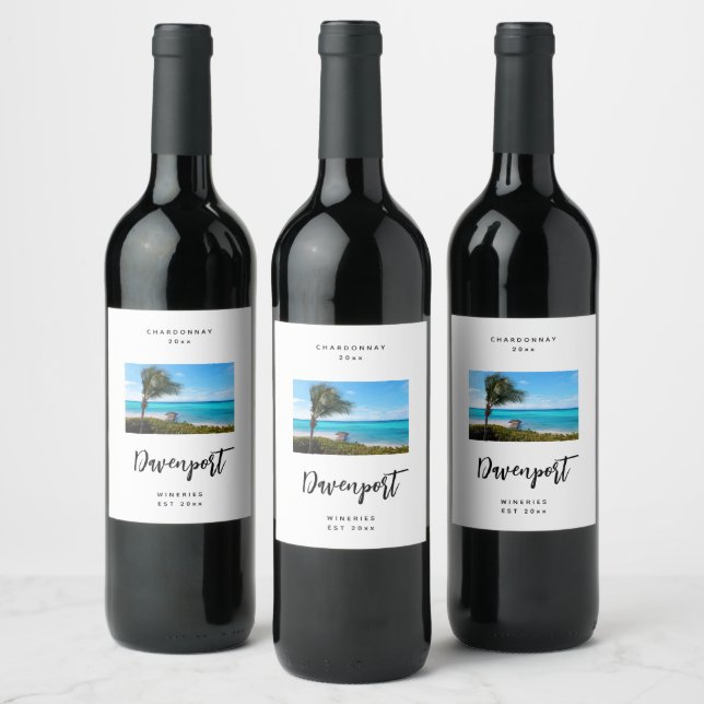 Beautiful Tropical Beach Breezy Palm - Wine Making Label (Bottles)