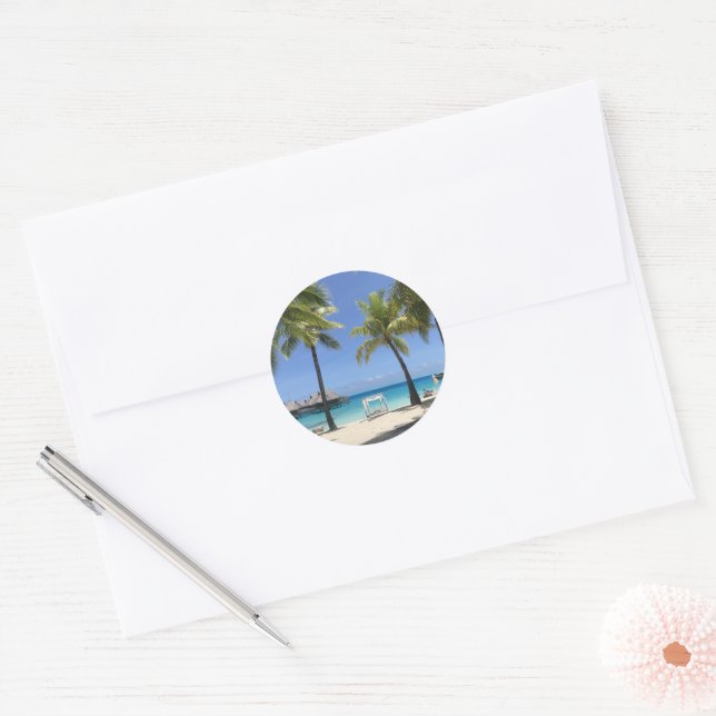 Beautiful Tropical Beach Destination Classic Round Sticker (Envelope)