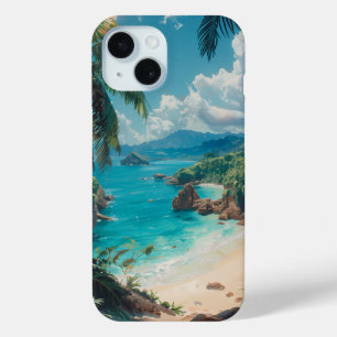 Beautiful Tropical Beach Illustration iPhone 15 Case