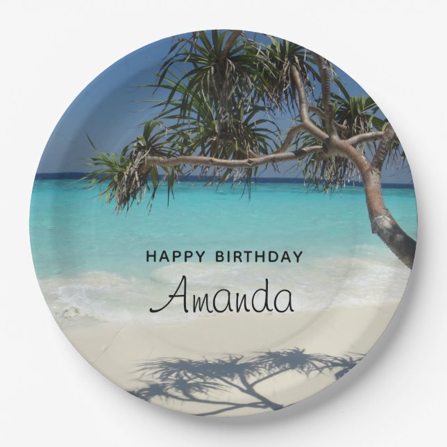 Beautiful Tropical Beach Ocean Paradise Birthday Paper Plate (Front)