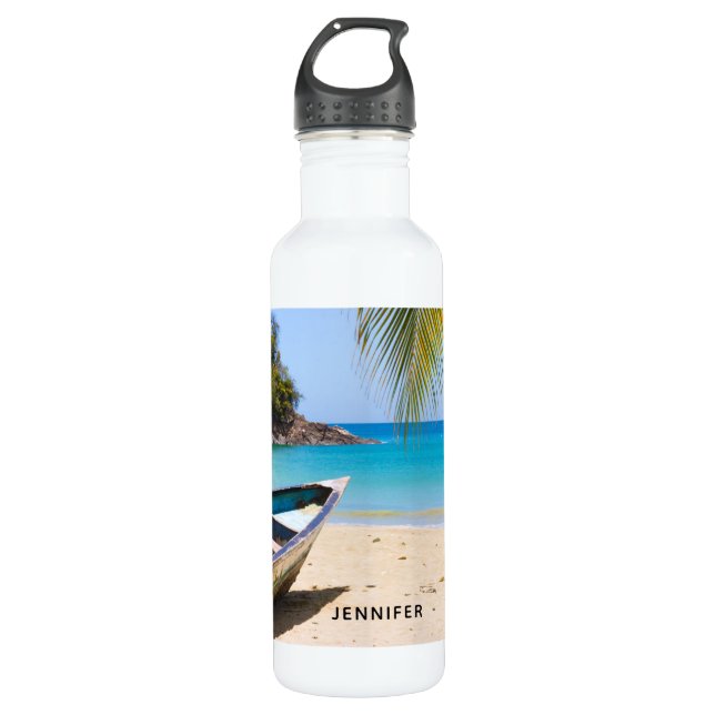 Beautiful Tropical Beach with a Rowboat 710 Ml Water Bottle (Front)