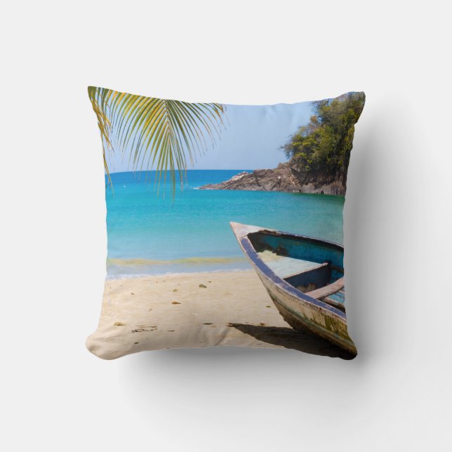 Beautiful Tropical Beach with a Rowboat Cushion (Front)