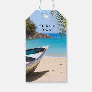 Beautiful Tropical Beach with a Rowboat Thank You Gift Tags