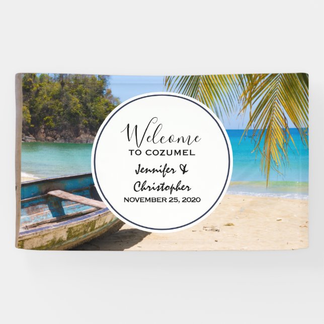 Beautiful Tropical Beach with a Rowboat Wedding Banner (Horizontal)