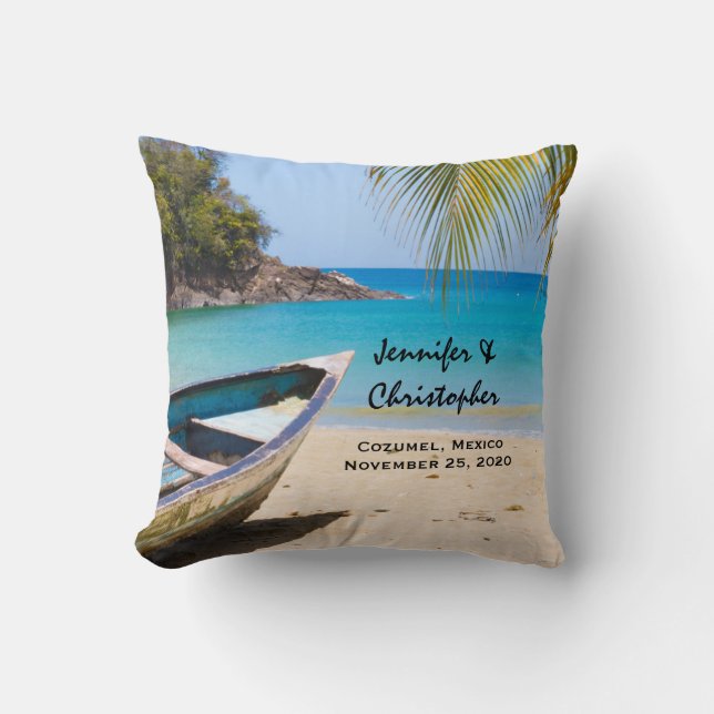 Beautiful Tropical Beach with a Rowboat Wedding Cushion (Front)