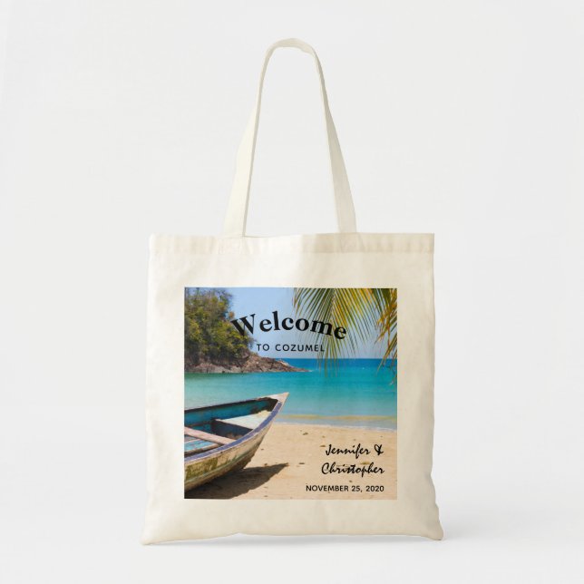 Beautiful Tropical Beach with a Rowboat Wedding Tote Bag (Front)
