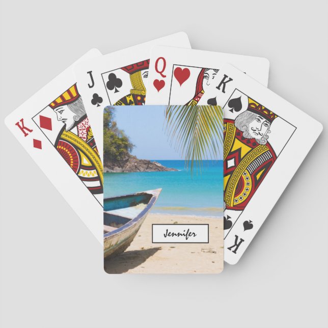 Beautiful Tropical Beach with an old Rowboat Playing Cards (Back)
