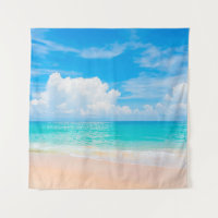 Beautiful tropical beach with blue sky and white c