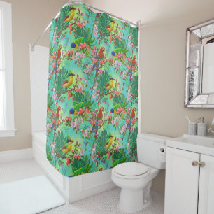Beautiful tropical birds bright and juicy shower curtain