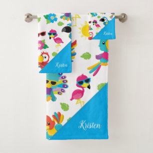 Beautiful Tropical Birds Colorful Paradise Pattern Bath Towel Set