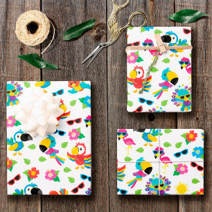Beautiful Tropical Birds Colorful Paradise Pattern Wrapping Paper Sheet