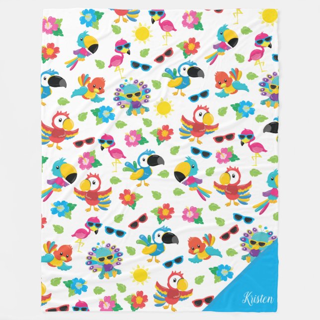 Beautiful Tropical Birds Colourful Paradise Patter Fleece Blanket (Front)