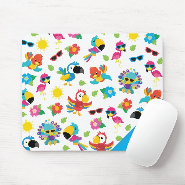 Beautiful Tropical Birds Colourful Paradise Patter Mouse Mat (With Mouse)