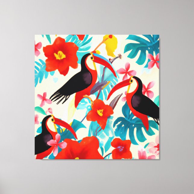 Beautiful tropical birds painting art  canvas pri print (Front)