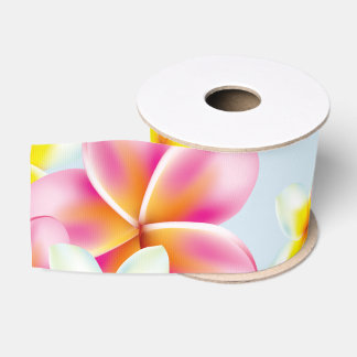 Beautiful Tropical Cluster of Plumeria Flowers Grosgrain Ribbon