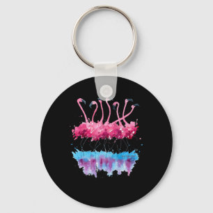 Beautiful Tropical Dancing Pink Flamingos Key Ring