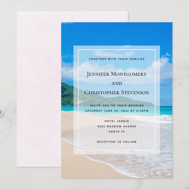 Beautiful Tropical Destination Sandy Beach Wedding Invitation (Front/Back)