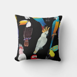Beautiful tropical exotic parrot birds. vintage se cushion