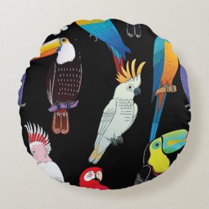 Beautiful tropical exotic parrot birds. vintage se round cushion