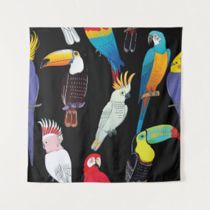 Beautiful tropical exotic parrot birds. vintage se tapestry