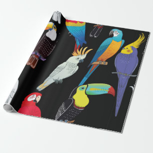 Beautiful tropical exotic parrot birds. vintage se wrapping paper