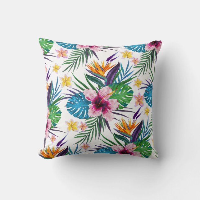 Beautiful tropical floral paint watercolors cushion (Front)