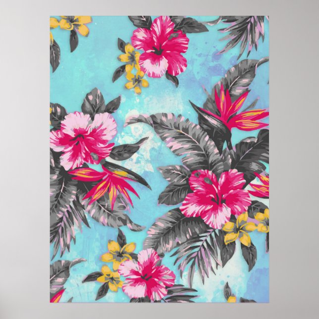 Beautiful tropical floral paint watercolours poster (Front)