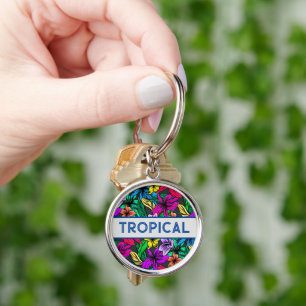 Beautiful Tropical Fun Floral Typography Key Ring
