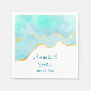 Beautiful Tropical Green Blue with Gold Border Napkin