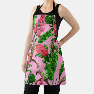 Beautiful Tropical Green Leaves with Red Flowers   Apron