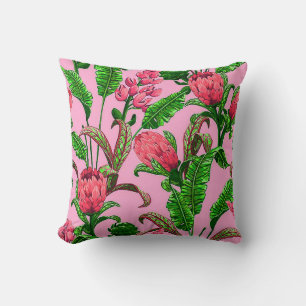 Beautiful Tropical Green Leaves with Red Flowers   Cushion