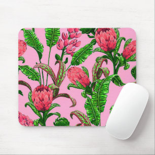 Beautiful Tropical Green Leaves with Red Flowers   Mouse Mat