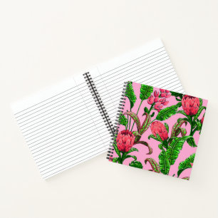Beautiful Tropical Green Leaves with Red Flowers   Notebook