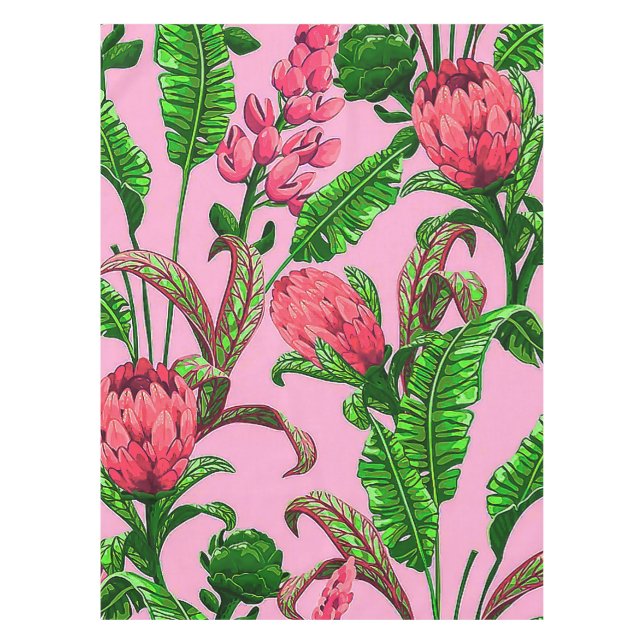 Beautiful Tropical Green Leaves with Red Flowers | Tablecloth (Front)