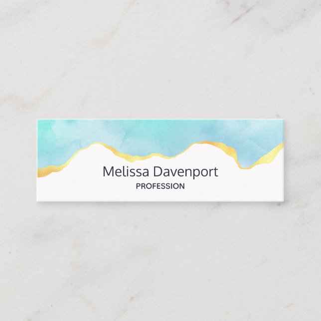 Beautiful Tropical Green with Gold Border Mini Business Card (Front)