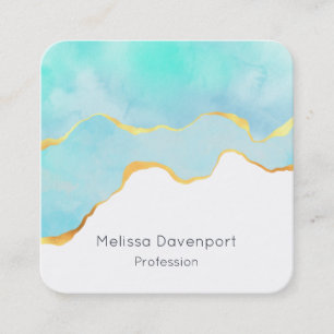 Beautiful Tropical Green with Gold Border Square Business Card