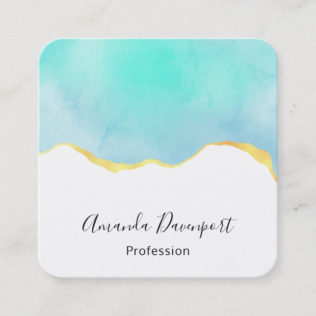 Beautiful Tropical Green with Gold Border Square Business Card (Front)