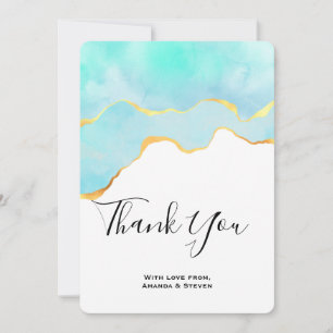 Beautiful Tropical Green with Gold Border Thank You Card