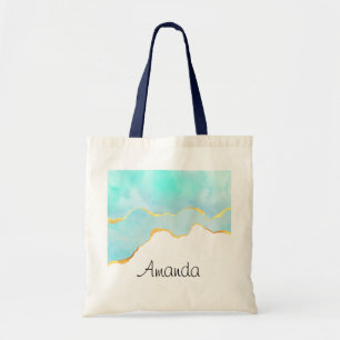 Beautiful Tropical Green with Gold Border Tote Bag