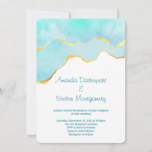 Beautiful Tropical Green with Gold Border Wedding Invitation