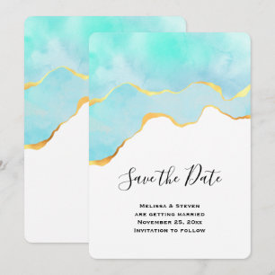 Beautiful Tropical Green with Gold Border Wedding Save The Date