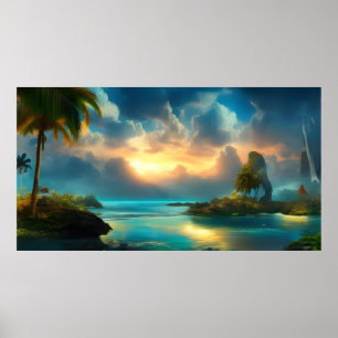 Beautiful Tropical Island Landscape blue sea Poster