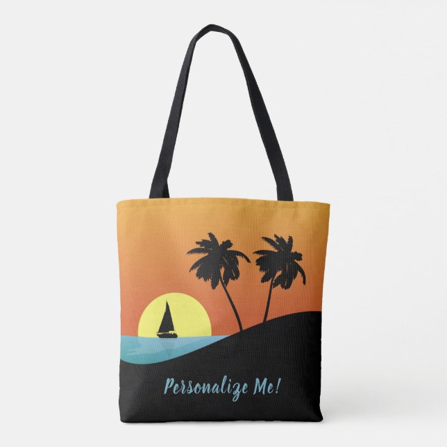 Beautiful Tropical Island Summer Sailboat Sunset Tote Bag (Back)